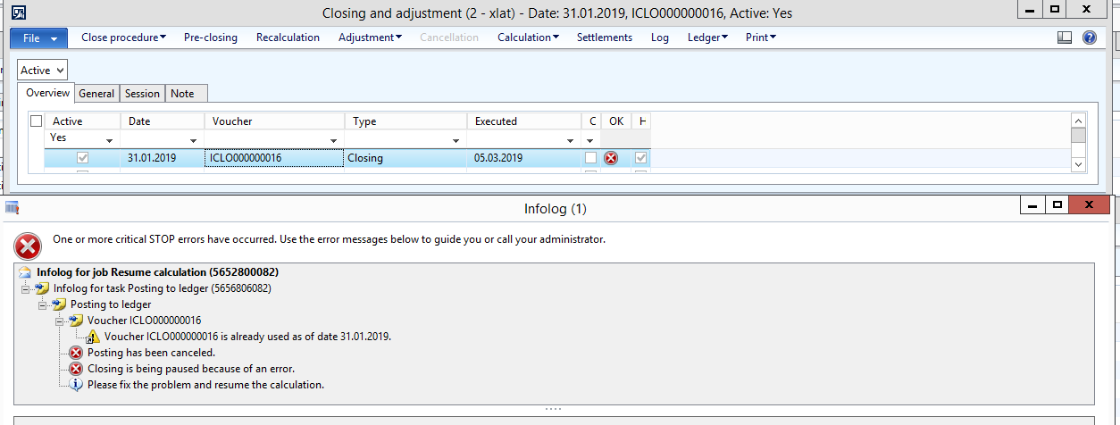 Inventory closing problem